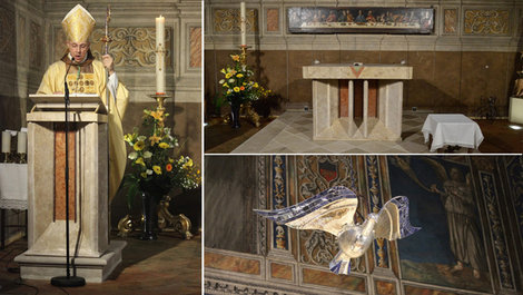 Mgr Legrez à l'ambon / l'autel / la colombe eucharistique (c) diocèse d'Albi